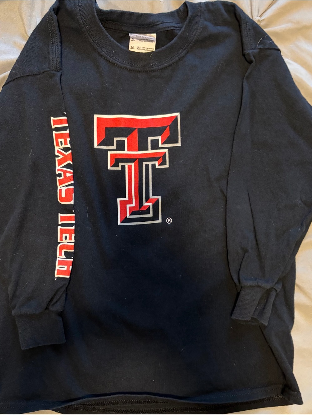 Gildan Black Long Sleeve Tee with Red & White Texas Tech Logo